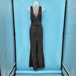 Moto Goth Jumpsuit Women 6 Biker Roleplay Wide Leg Sexy Kink Faux Leather Plunge